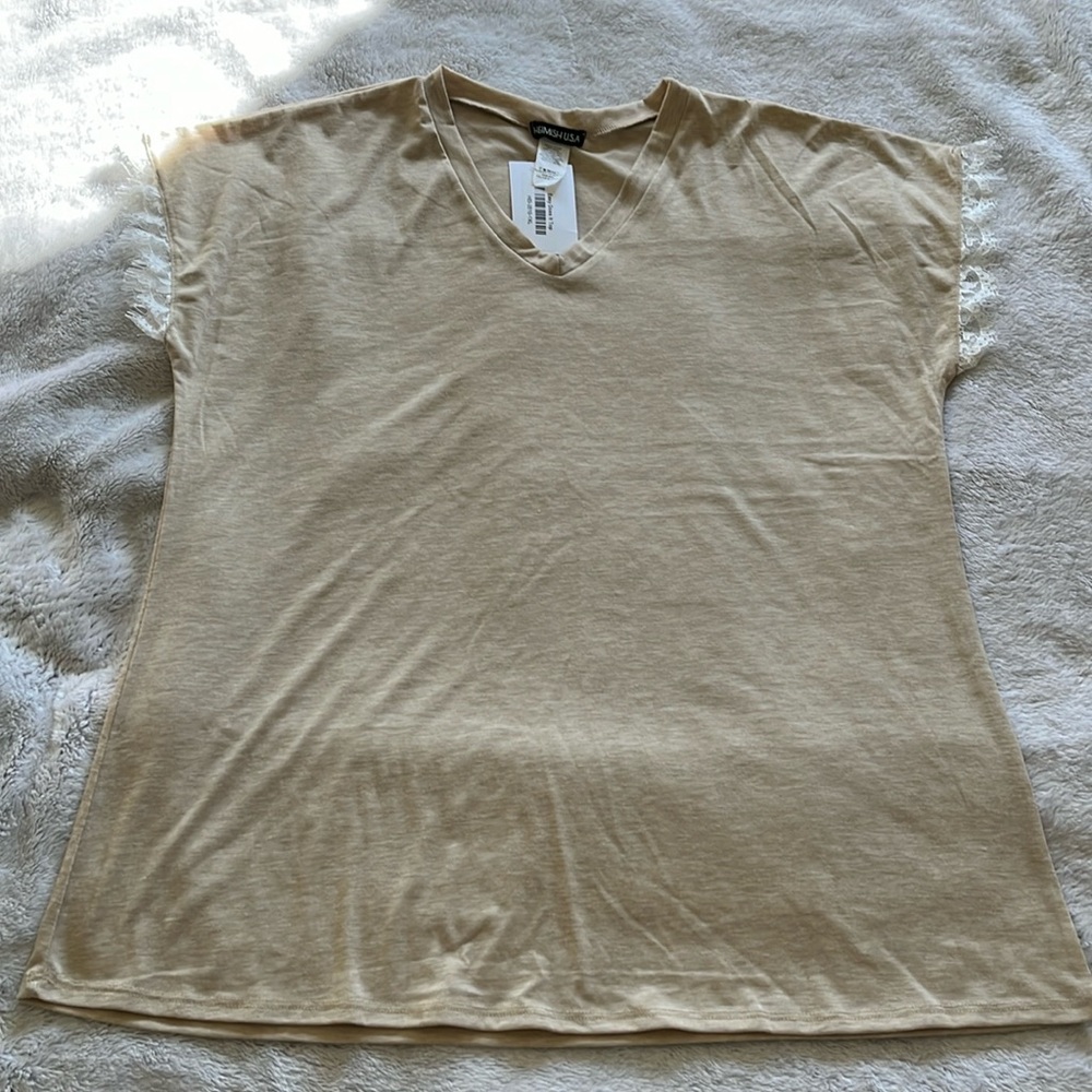 Heimish USA top 1xl new with tags lace cap sleeves light brown